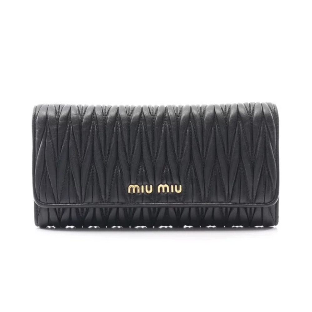 Miu Miu Matelasse Bi fold Long Wallet Leather Black